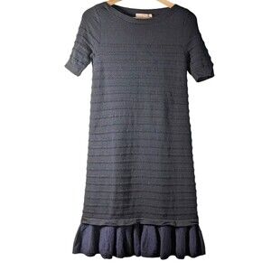 Tory Burch Giselle Black Dress Womens S Merino Wool Ruffle Hem Knee Length Fall